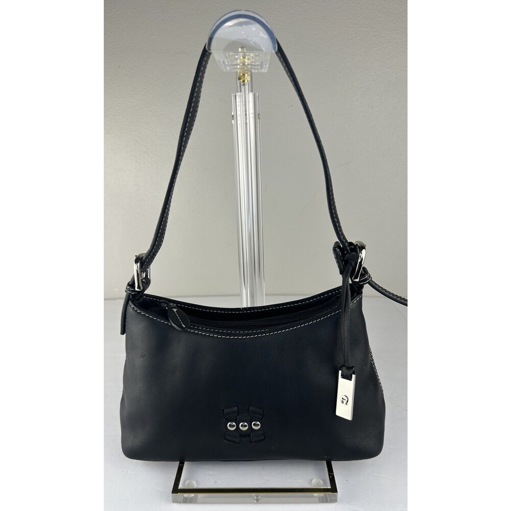 Vintage Aigner Mini Hobo Bag Black Leather Logo Purse Charm EUC 90's Y2k
